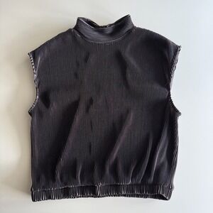 RO&DE Anthropologie Charcoal Pleated Plisse Tank Cutout Mockneck‎ Shell Top L